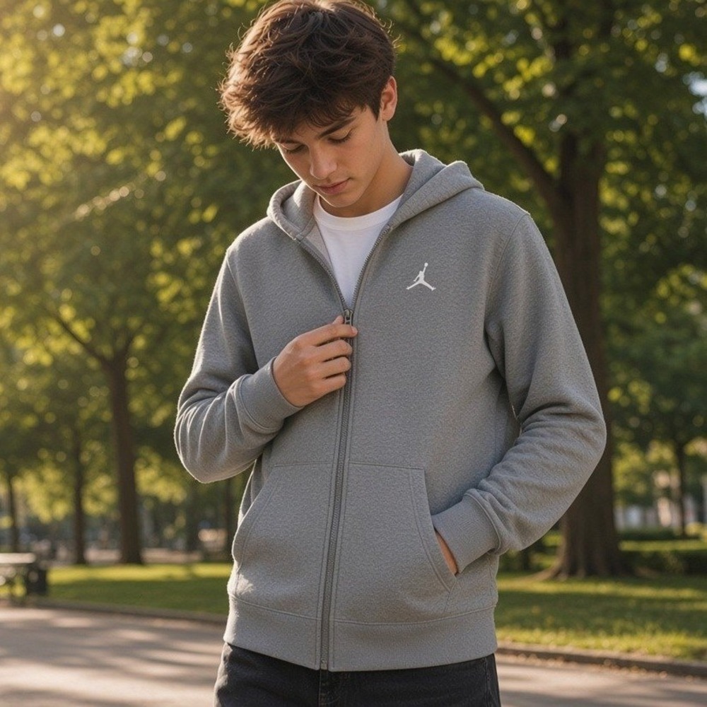 Jordan Full Zip Hoodie Boys XL 13-15 Yrs Heather Gray Jumpman Logo Fleece Lined